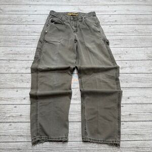 Y2K Lee Carpenter Pants Men's 29x32 Olive Green Dungarees Relaxed Fit Workwear